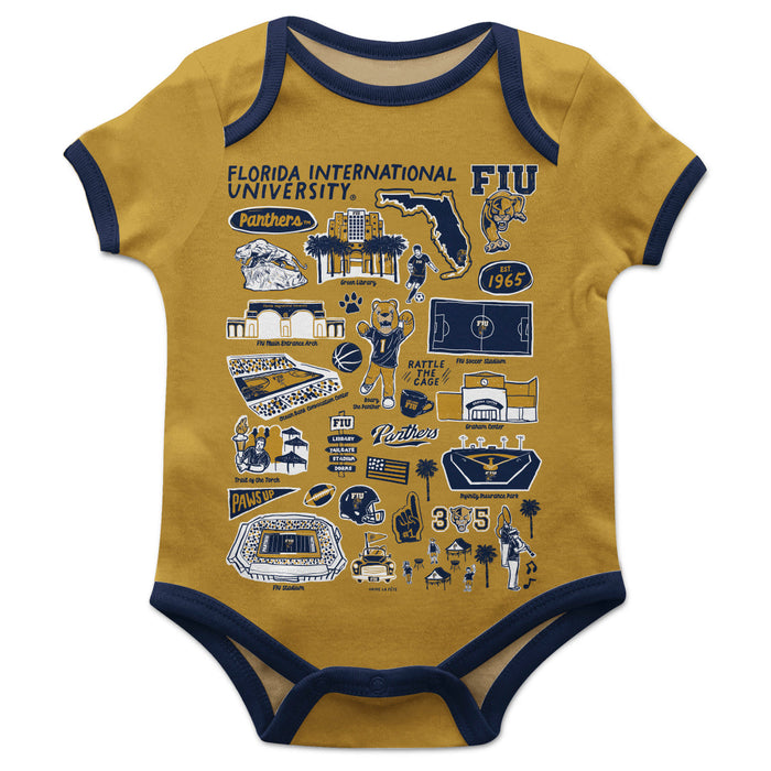 FIU Panthers Hand Sketched Vive La Fete Impressions Artwork Infant Gold Short Sleeve Onesie Bodysuit