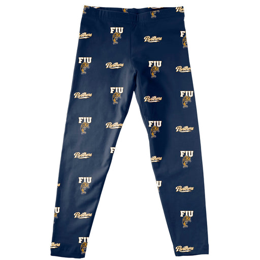 FIU Panthers  Vive La Fete Girls Game Day All Over Two Logos Elastic Waist Classic Play Blue Leggings Tights