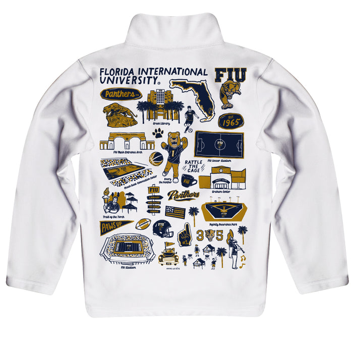 FIU Panthers  Hand Sketched Vive La Fete Impressions Artwork White Boys Quarter Zip Pullover V1 - Vive La Fête - Online Apparel Store