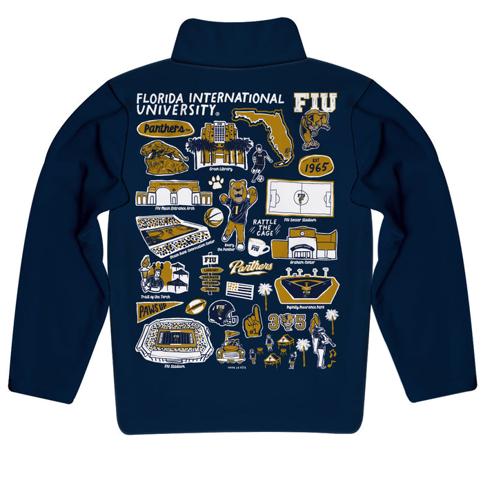 FIU Panthers  Hand Sketched Vive La Fete Impressions Artwork  Blue Boys Quarter Zip Pullover V1 - Vive La Fête - Online Apparel Store