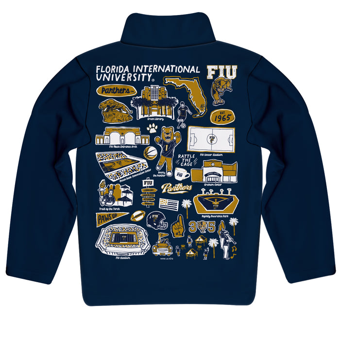 FIU Panthers  Hand Sketched Vive La Fete Impressions Artwork  Blue Boys Quarter Zip Pullover V1 - Vive La Fête - Online Apparel Store