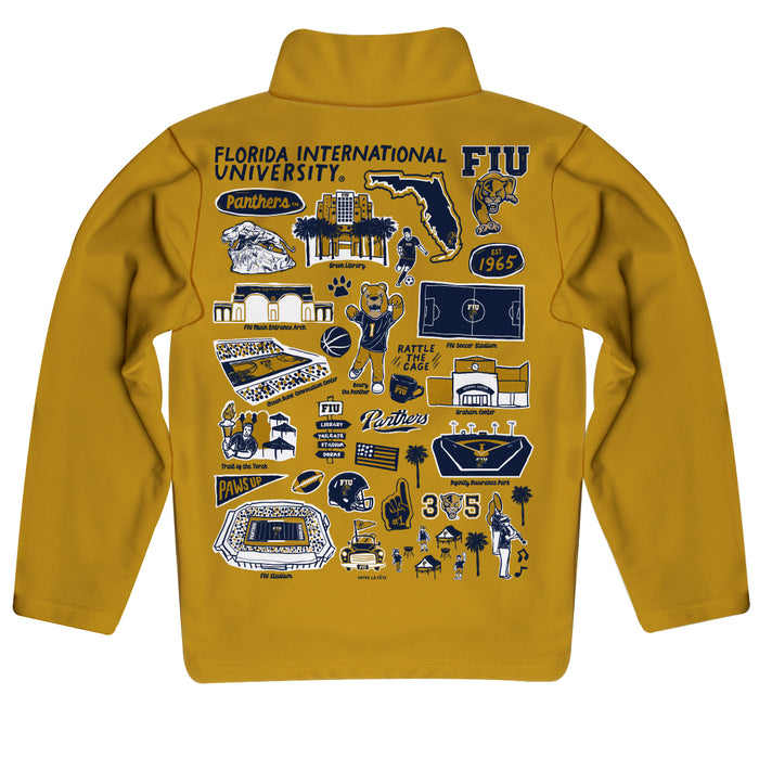FIU Panthers  Hand Sketched Vive La Fete Impressions Artwork Gold Boys Quarter Zip Pullover V1 - Vive La Fête - Online Apparel Store