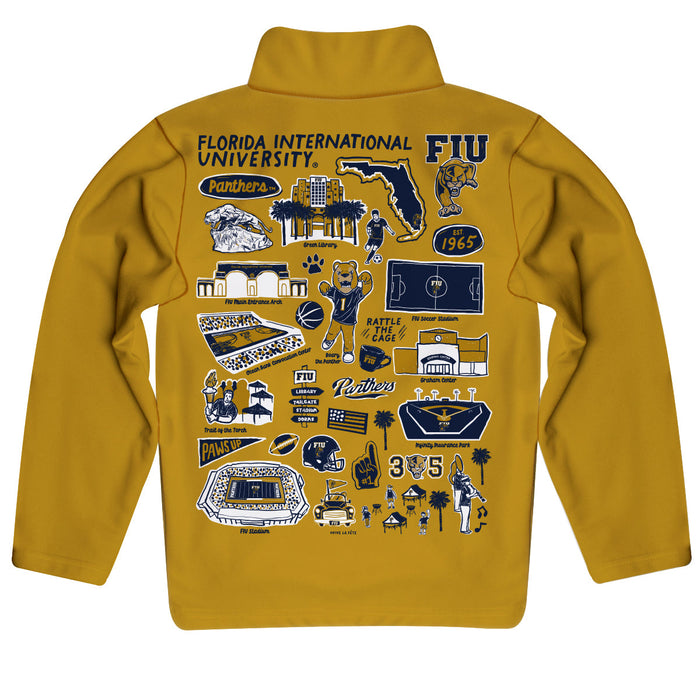 FIU Panthers  Hand Sketched Vive La Fete Impressions Artwork Gold Boys Quarter Zip Pullover V1 - Vive La Fête - Online Apparel Store