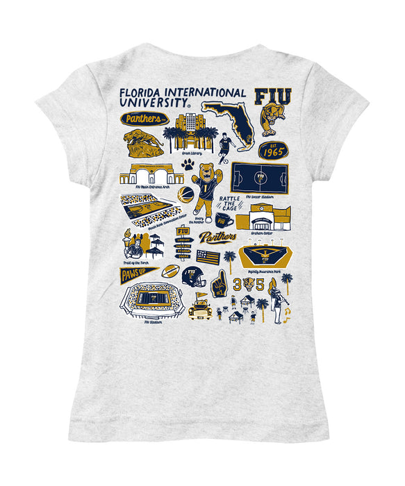 FIU Panthers Hand Sketched Vive La Fete Impressions Artwork White Girls Cotton Short Sleeve Tee - Vive La Fête - Online Apparel Store