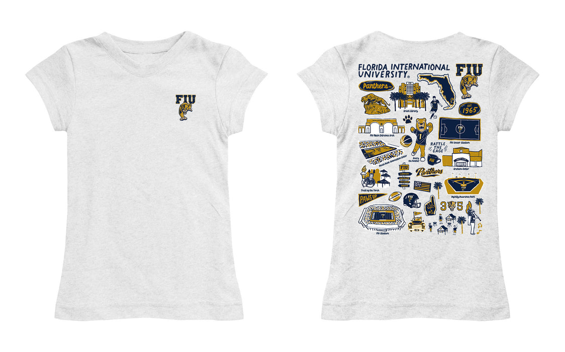 FIU Panthers Hand Sketched Vive La Fete Impressions Artwork White Girls Cotton Short Sleeve Tee - Vive La Fête - Online Apparel Store