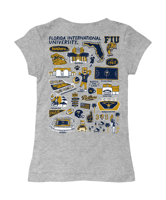FIU Panthers Hand Sketched Vive La Fete Impressions Artwork Grey Girls Cotton Short Sleeve Tee - Vive La Fête - Online Apparel Store