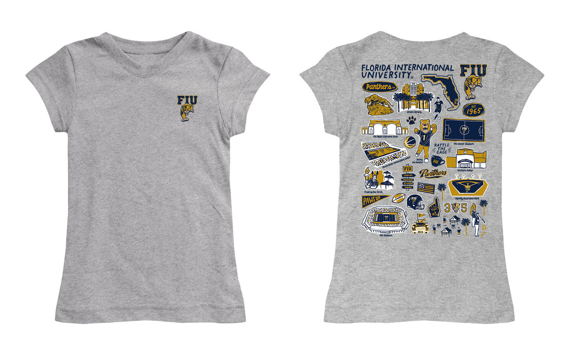 FIU Panthers Hand Sketched Vive La Fete Impressions Artwork Grey Girls Cotton Short Sleeve Tee - Vive La Fête - Online Apparel Store