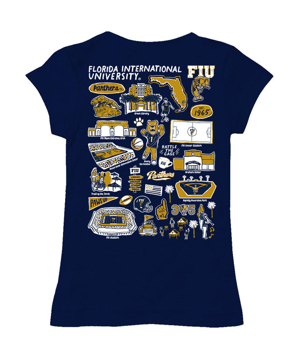 FIU Panthers Hand Sketched Vive La Fete Impressions Artwork Navy Girls Cotton Short Sleeve Tee - Vive La Fête - Online Apparel Store