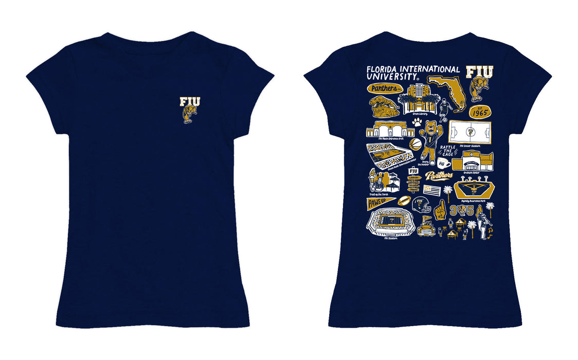 FIU Panthers Hand Sketched Vive La Fete Impressions Artwork Navy Girls Cotton Short Sleeve Tee - Vive La Fête - Online Apparel Store