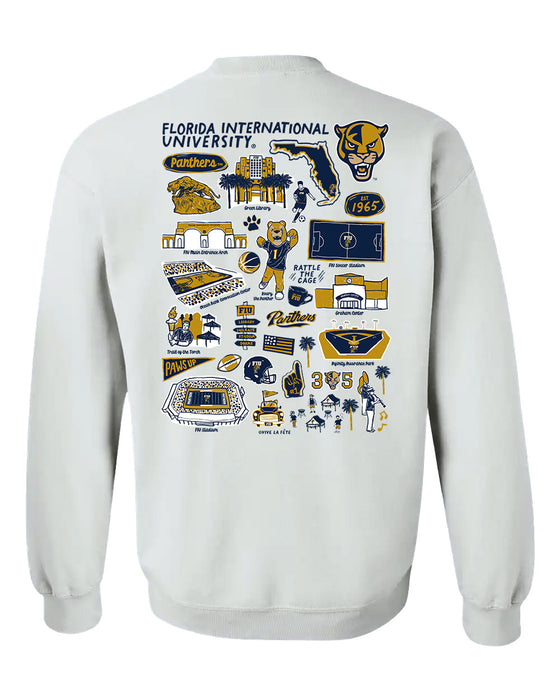 FIU Panthers Hand Sketched Artwork Navy Crewneck Sweatshirt for Women - Vive La Fête - Online Apparel Store