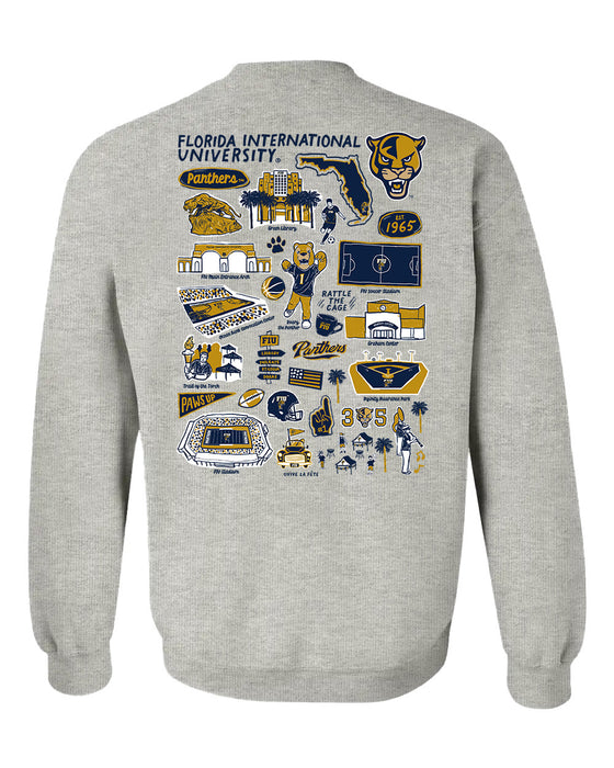 FIU Panthers Hand Sketched Artwork Navy Crewneck Sweatshirt for Women - Vive La Fête - Online Apparel Store