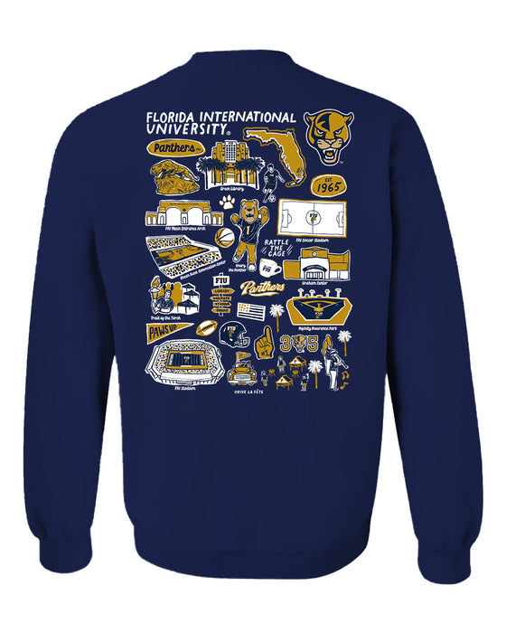 FIU Panthers Hand Sketched Artwork Navy Crewneck Sweatshirt for Women - Vive La Fête - Online Apparel Store