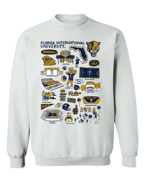 FIU Panthers Hand Sketched Vive La Fete Impressions White Cotton Crewneck Sweatshirt for Women