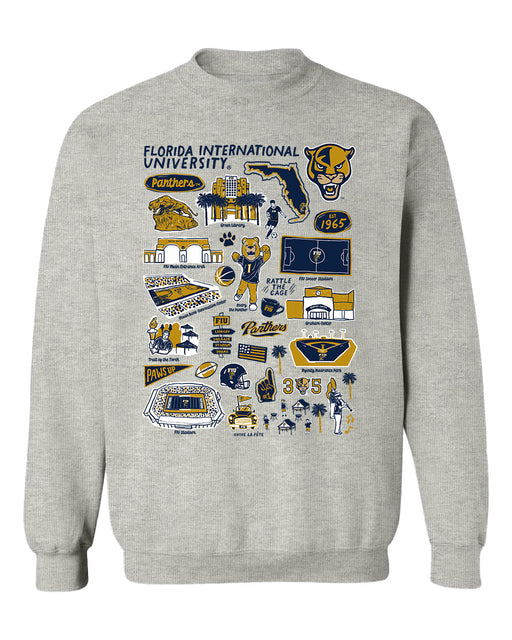 FIU Panthers Hand Sketched Vive La Fete Impressions Grey Cotton Crewneck Sweatshirt for Women