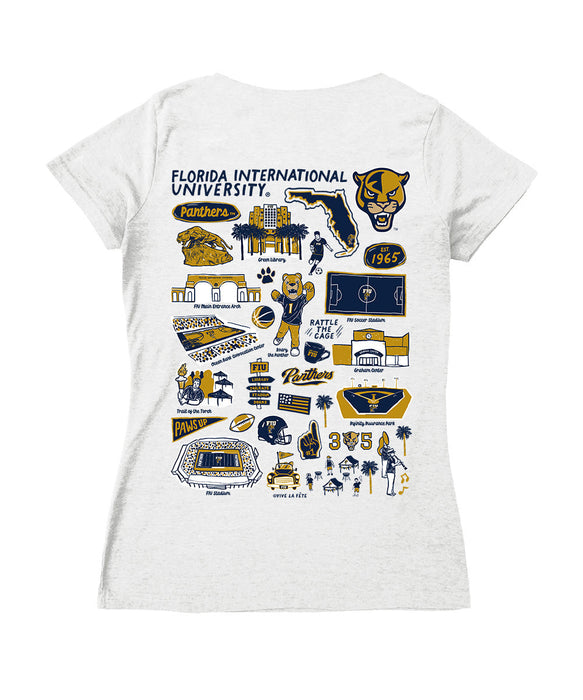 FIU Panthers Hand Sketched Vive La Fete Impressions Artwork Navy Women Cotton Short Sleeve V-Neck Tshirt