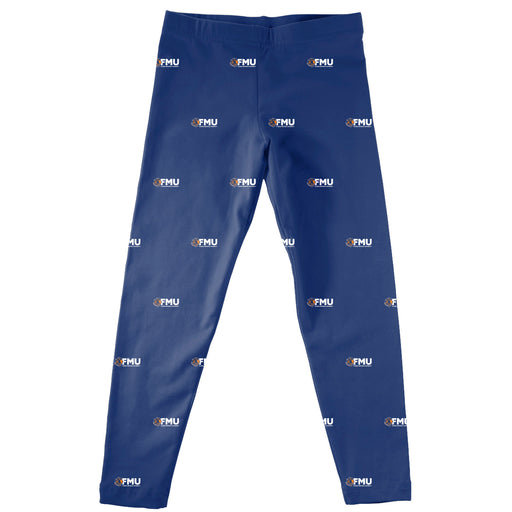 Florida Memorial FMU Lions Vive La Fete Girls Game Day All Over Logo Elastic Waist Classic Play Blue Leggings Tights