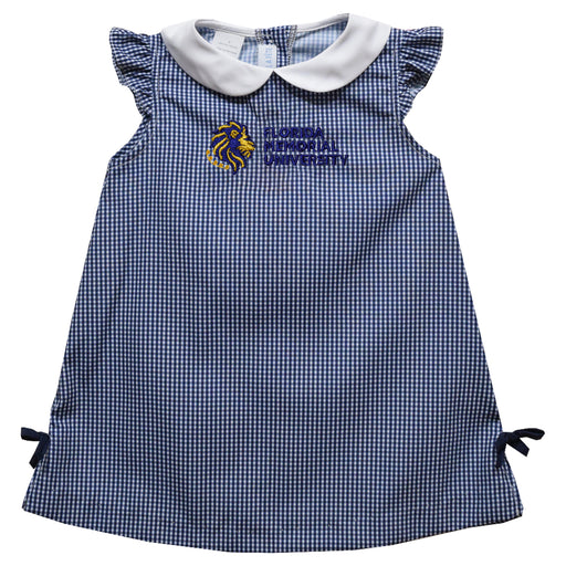 Florida Memorial University FMU Lions Embroidered Navy Gingham A Line Dress