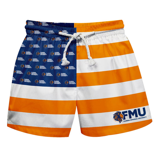 Florida Memorial University FMU Lions Vive La Fete Game Day Blue Flag Swimtrunks V1