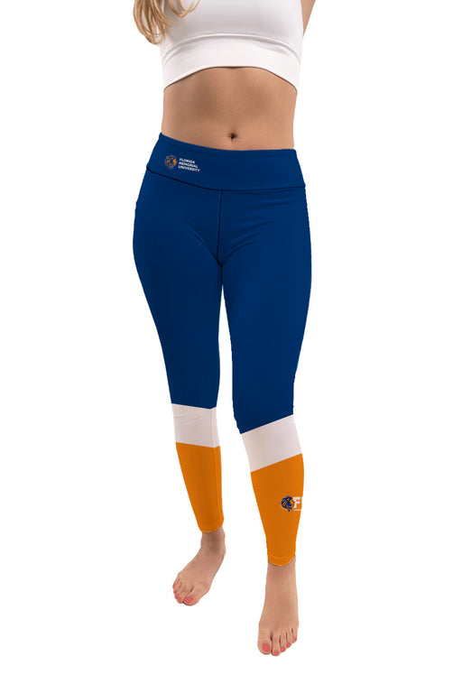 Florida Memorial Lions Vive La Fete Game Day Collegiate Ankle Color Block Women Blue Orange Yoga Leggings
