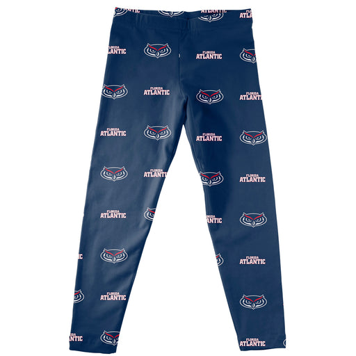 Florida Atlantic Owls Vive La Fete Girls Game Day All Over Two Logos Elastic Waist Classic Play Blue Leggings Tights