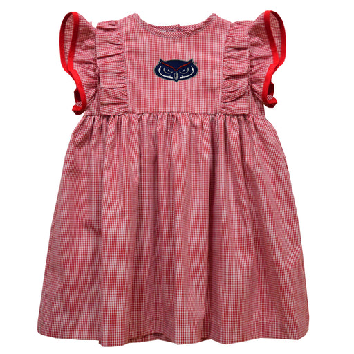 Florida Atlantic Owls Embroidered Cardinal Red Gingham Ruffle Dress