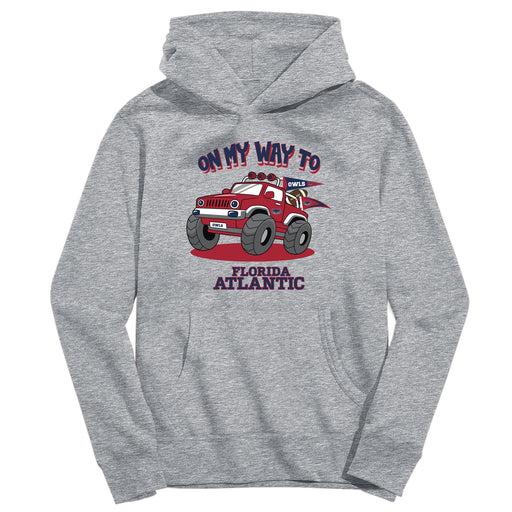 Florida Atlantic Owls On My Way Monster Truck Heather Grey Cotton Youth Hoodie