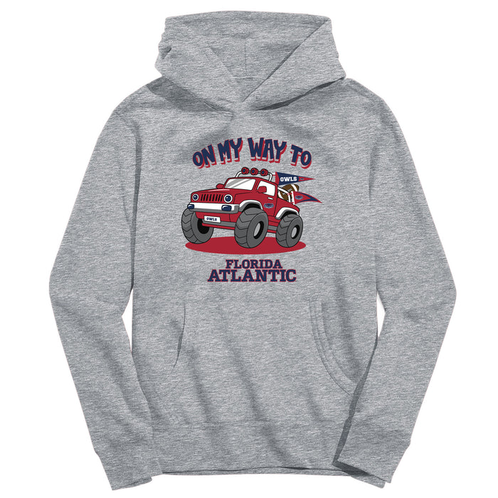 Florida Atlantic Owls On My Way Monster Truck Heather Grey Cotton Youth Hoodie
