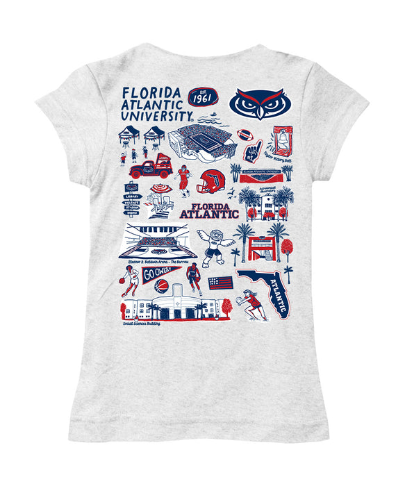 Florida Atlantic Owls Hand Sketched Vive La Fete Impressions Artwork White Girls Cotton Short Sleeve Tee - Vive La Fête - Online Apparel Store