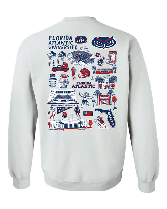 Florida Atlantic Owls Hand Sketched Artwork Navy Crewneck Sweatshirt for Women - Vive La Fête - Online Apparel Store