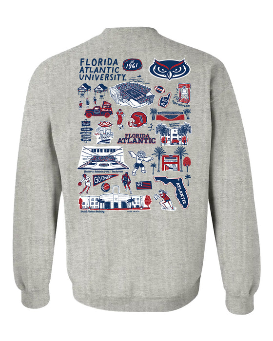 Florida Atlantic Owls Hand Sketched Artwork Navy Crewneck Sweatshirt for Women - Vive La Fête - Online Apparel Store