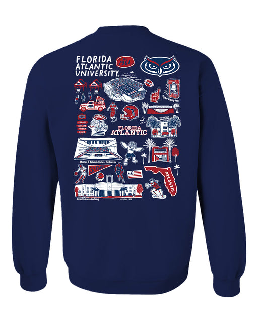 Florida Atlantic Owls Hand Sketched Artwork Navy Crewneck Sweatshirt for Women - Vive La Fête - Online Apparel Store