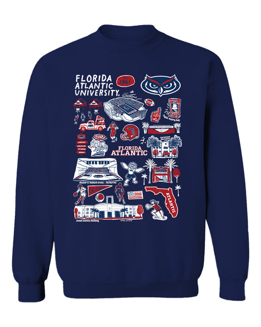 Florida Atlantic Owls Vive La Fete Impressions Navy Cotton Crewneck Sweatshirt for Women