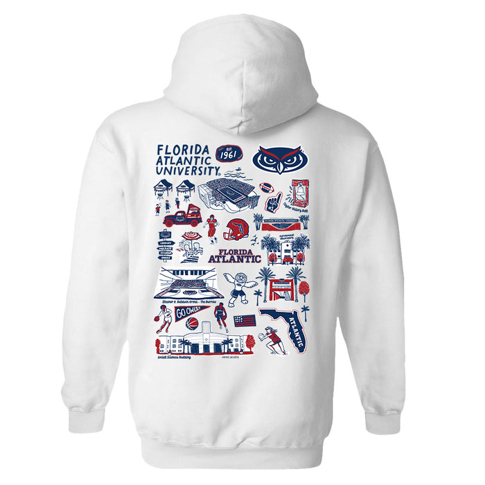 Florida Atlantic Owls Hand Sketched Artwork Cotton Fleece Women Hoodie - Vive La Fête - Online Apparel Store