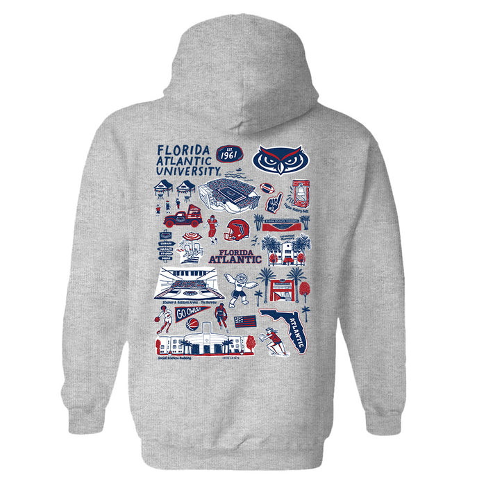 Florida Atlantic Owls Hand Sketched Artwork Cotton Fleece Women Hoodie - Vive La Fête - Online Apparel Store