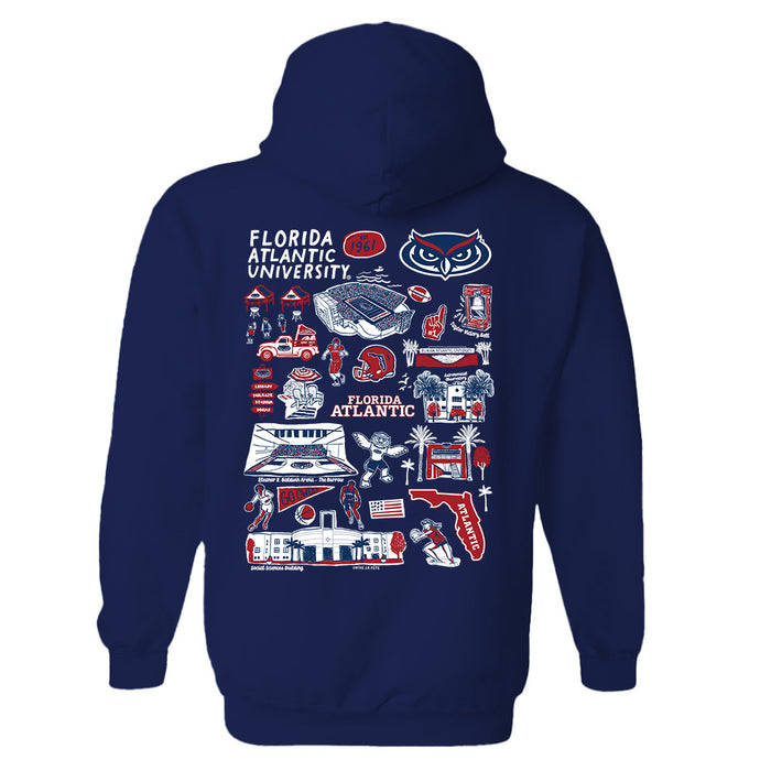 Florida Atlantic Owls Hand Sketched Artwork Cotton Fleece Women Hoodie - Vive La Fête - Online Apparel Store
