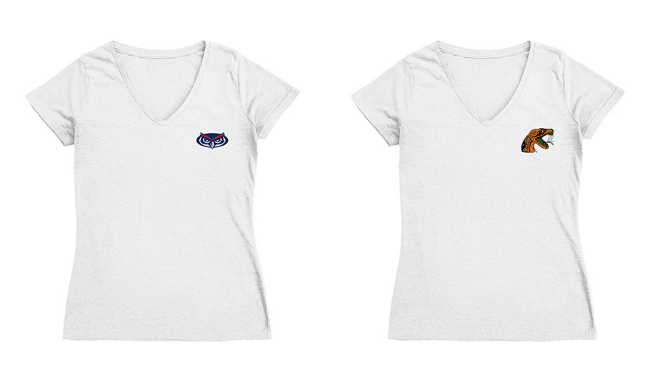 Florida Atlantic Owls Hand Sketched Vive La Fete Impressions Artwork Navy Women Cotton Short Sleeve V-Neck Tshirt