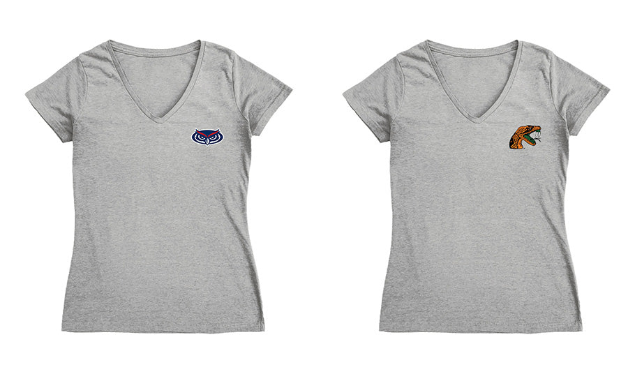 Florida Atlantic Owls Hand Sketched Vive La Fete Impressions Artwork Navy Women Cotton Short Sleeve V-Neck Tshirt