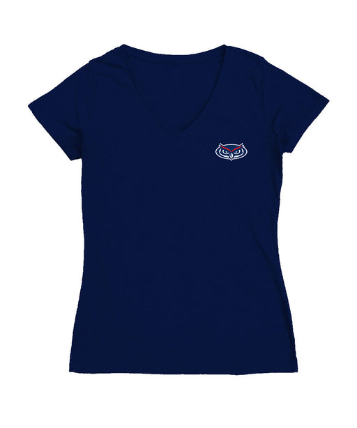 Florida Atlantic Owls Hand Sketched Vive La Fete Impressions Artwork Navy Women Cotton Short Sleeve V-Neck Tshirt