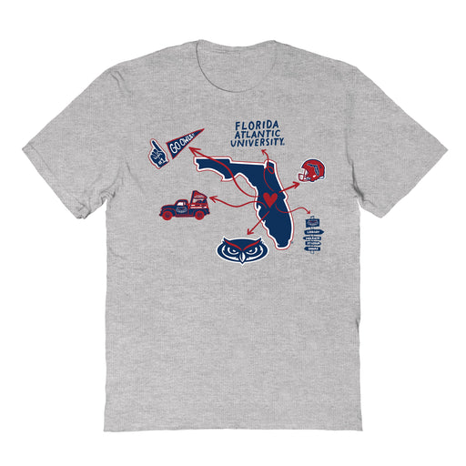 Florida Atlantic Owls Hand Sketched Vive La Fete Impressions Icones Grey T-shirt for Women