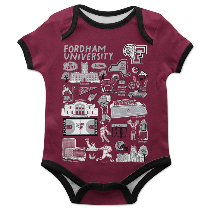 Fordham Rams Hand Sketched Vive La Fete Impressions Artwork Infant Maroon Short Sleeve Onesie Bodysuit