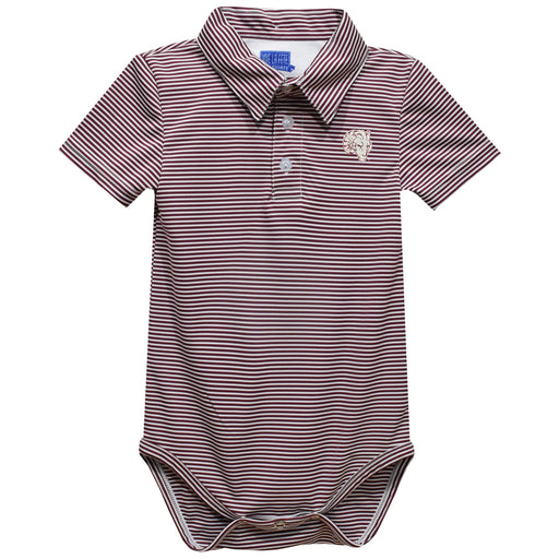 Fordham Rams Embroidered Maroon Stripe Knit Polo Bodysuit - Vive La Fête - Online Apparel Store