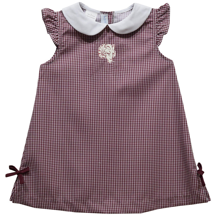 Fordham Rams Embroidered Maroon Gingham A Line Dress - Vive La Fête - Online Apparel Store