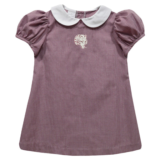 Fordham Rams Embroidered Maroon Gingham Short Sleeve A Line Dress - Vive La Fête - Online Apparel Store