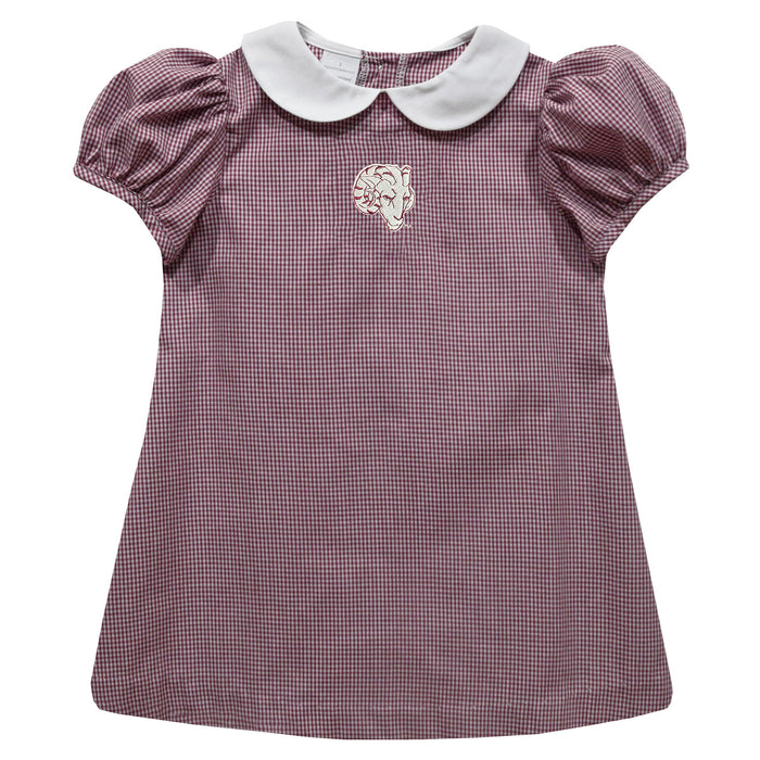 Fordham Rams Embroidered Maroon Gingham Short Sleeve A Line Dress - Vive La Fête - Online Apparel Store