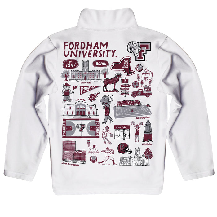 Fordham Rams Hand Sketched Vive La Fete Impressions Artwork  White Boys Quarter Zip Pullover V1 - Vive La Fête - Online Apparel Store