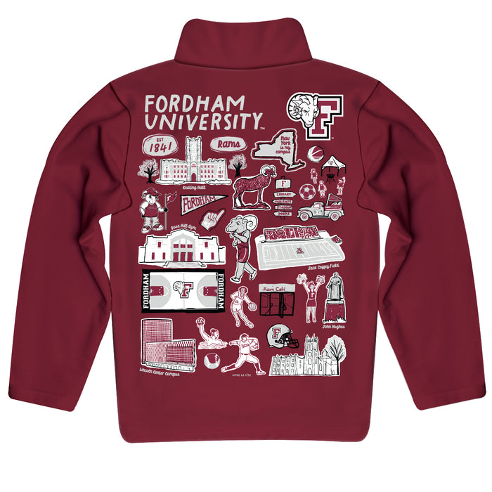 Fordham Rams Hand Sketched Vive La Fete Impressions Artwork  Maroon Boys Quarter Zip Pullover V1 - Vive La Fête - Online Apparel Store