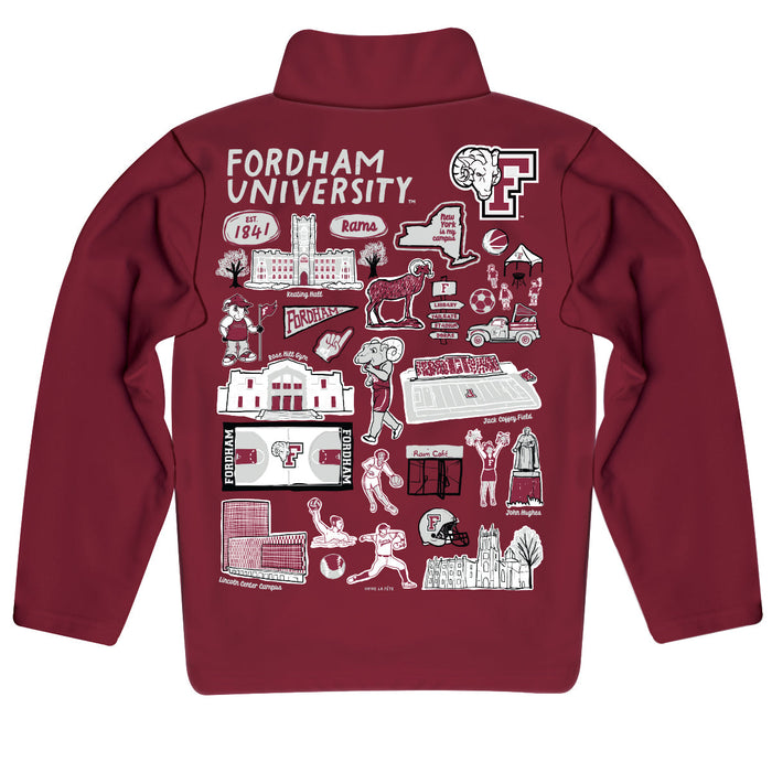 Fordham Rams Hand Sketched Vive La Fete Impressions Artwork  Maroon Boys Quarter Zip Pullover V1 - Vive La Fête - Online Apparel Store
