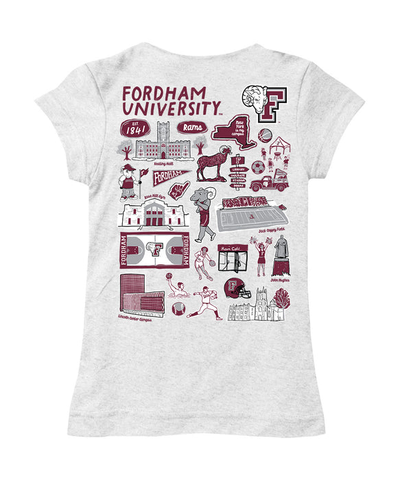 Fordham Rams Hand Sketched Vive La Fete Impressions Artwork White Girls Cotton Short Sleeve Tee - Vive La Fête - Online Apparel Store