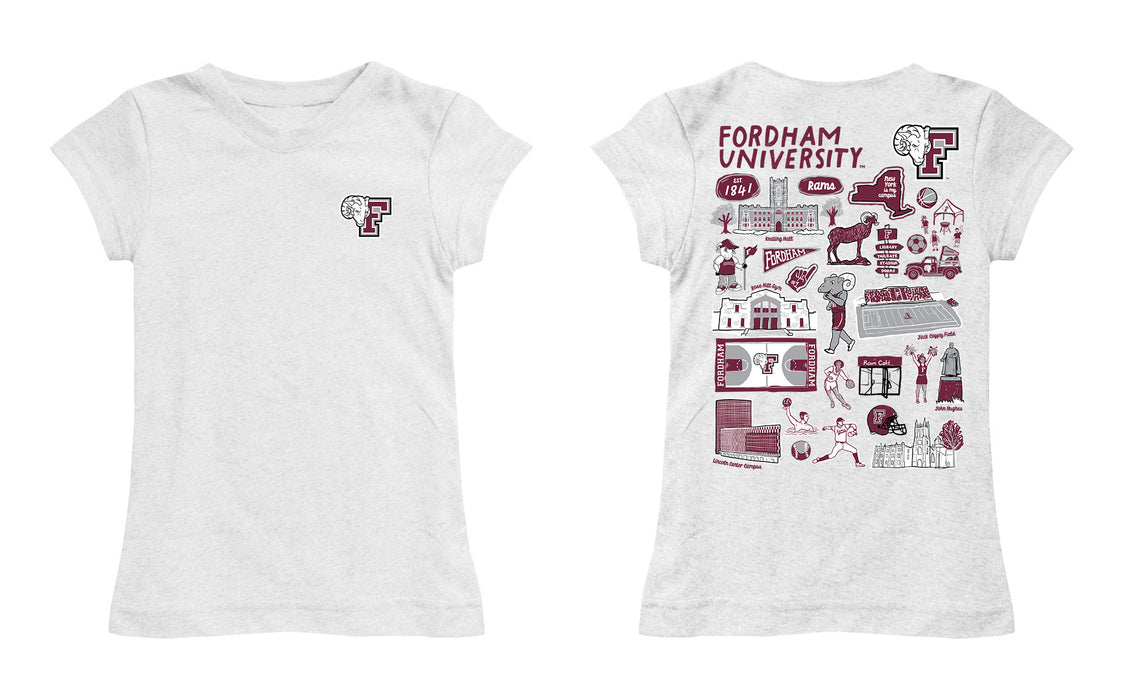 Fordham Rams Hand Sketched Vive La Fete Impressions Artwork White Girls Cotton Short Sleeve Tee - Vive La Fête - Online Apparel Store