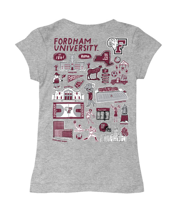 Fordham Rams Hand Sketched Vive La Fete Impressions Artwork Grey Girls Cotton Short Sleeve Tee - Vive La Fête - Online Apparel Store